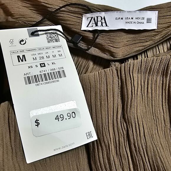 Zara Woman size M Crepe High Waist Flowy Trousers Olive Green Zip NEW With FLAW - Picture 6 of 8